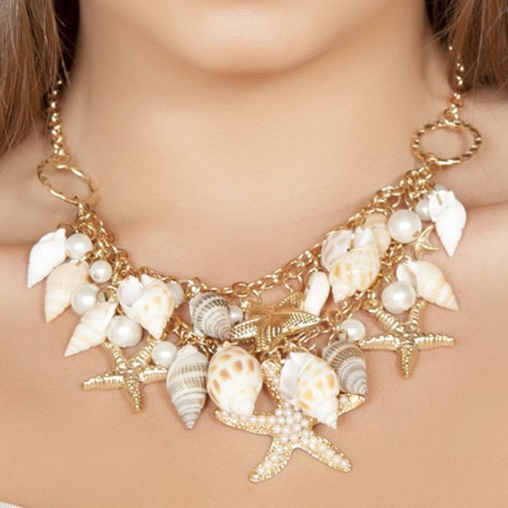 Sea Shell Necklace with Starfish and Pearls